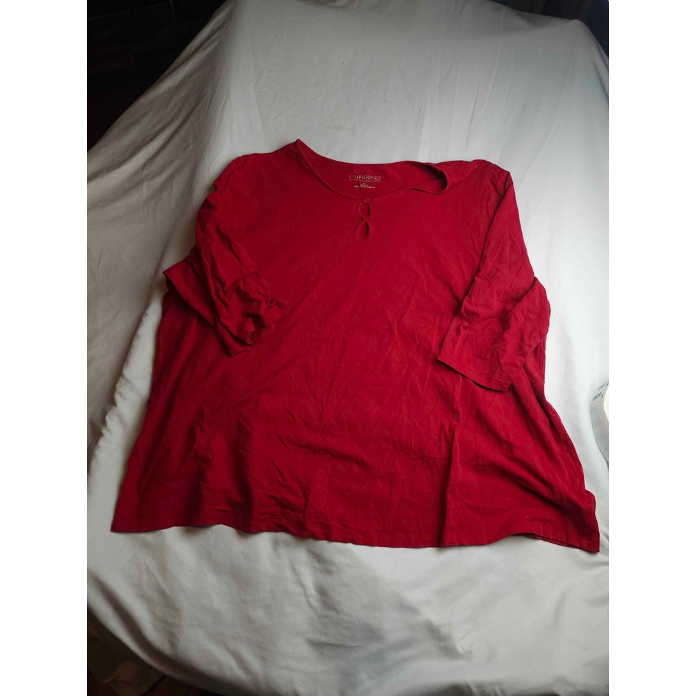 Catherines Suprema Collection Red Keyhole Neck 3/4 Sleeve Top 3X Womens